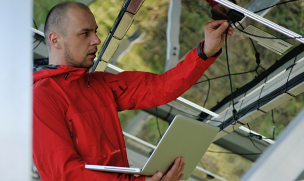 Student working in sustainable building program